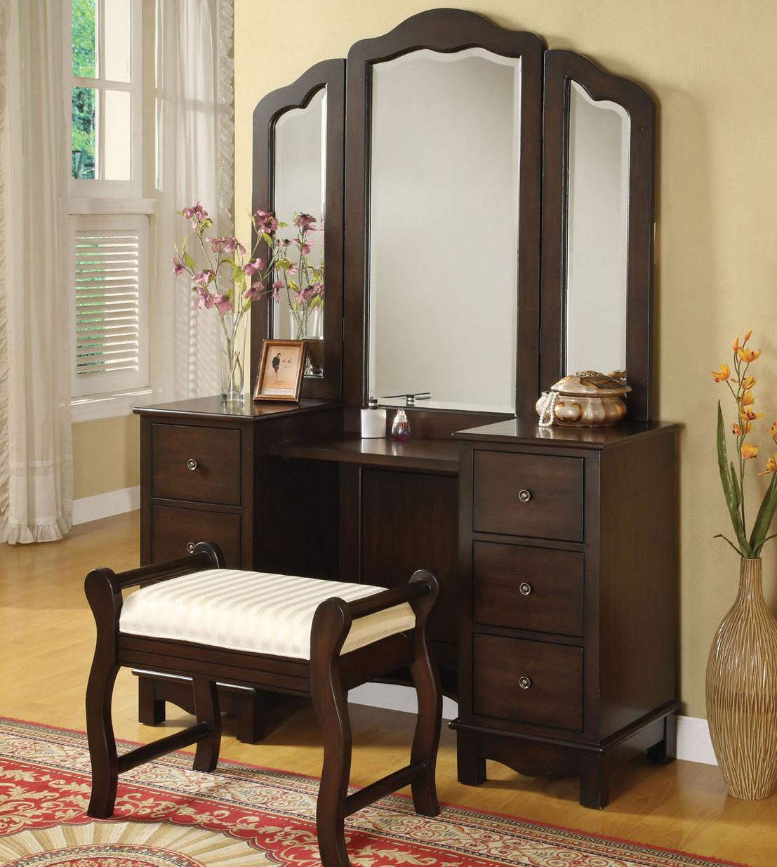 Acme Furniture Annapolis Vanity Set with Upholstered Stool Del Sol